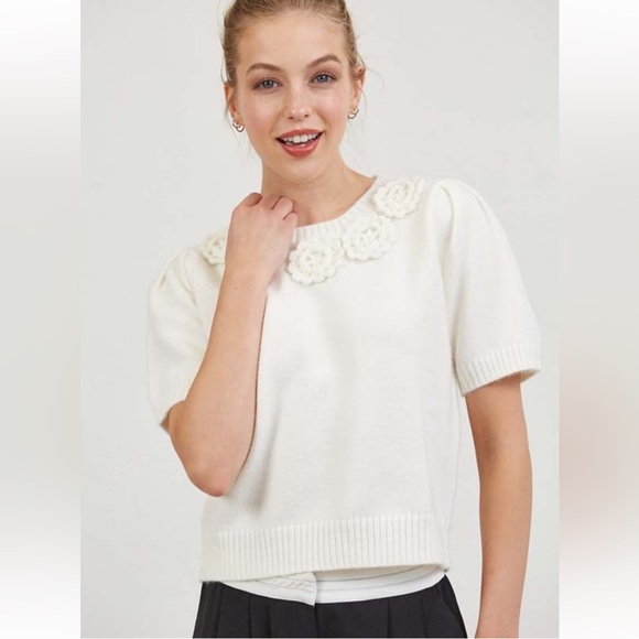 ShopEvelynne White Floral Accent Sweater - Picture 1 of 3